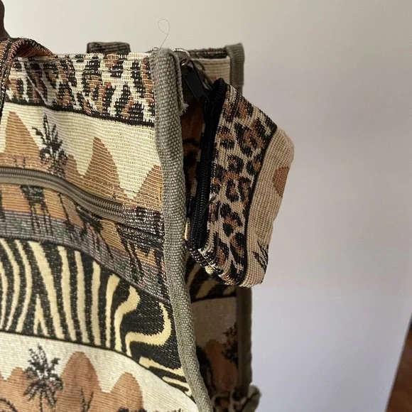 Vintage 80s Safari Animal Print tapestry tote bag vacation beach resort travel - Picture 9 of 12